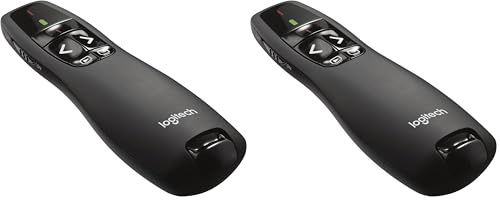 Logitech R400 Presentador Inalámbrico, 2,4 GHz con Receptor USB, Puntero Láser Digital Rojo, Distancia de 30 Metros, 6 Botones, Controles Intuitivos, Indicador de Batería, Compatible con PC - Negro