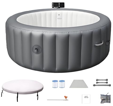 Stor Bubbelpool För 4 Till 6 Personer, Bubbelmassageset För Utomhusbruk, Uppblåsbar Bärbar Bubbelpool, Med 180 Luftstrålar Och Termiskt Lock För Familjens Uteplats, Trädgård Och S
