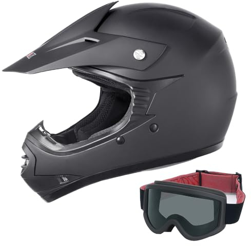Zorax Matt Black S (49-50cm) Kids Motocross Helmet MX Helmet & Black Goggles for ATV Dirt Bike BMX Quad Off Road ECE Approved