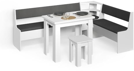 Livinity Set tavolo e panche angolare Tiberio Bianco 210x150 cm