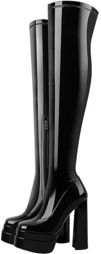 HYFZXWX Over the Knee Stövlar dam stretch stövlar med bred klack plattform skor/D/35EU