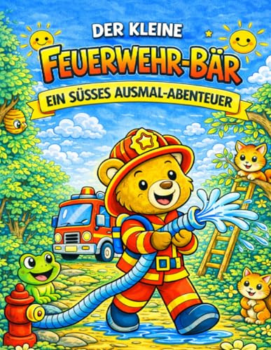 Feuerwehr Malbuch für Kinder ab 3 Jahre: Der kleine Feuerwehr-Bär - 20 einfache Ausmalbilder für Jungen & Mädchen (Der kleine Bär – Berufe Ausmalbuch (3–5 Jahre))
