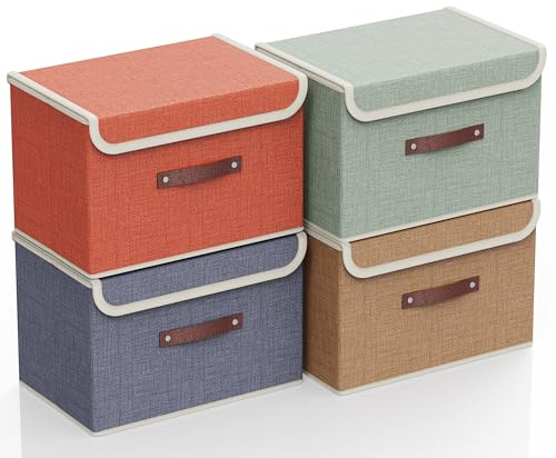 gaobaidu Juego de 4 cajas de almacenamiento plegables de tela con tapa y asas, organizador plegable para armario y cesta para ropa, juguetes, libros, fotos | 38x25x25 cm (Juego de cuatro colores)