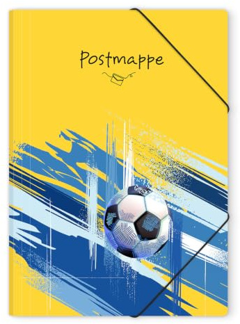 KONVINIT Postmappe A4 Schule Gelb Plastik Plastik Sammelmappe A4 Eckspannermappe DIN A4 mit Gummizugverschluss Sammelmappe Eckspanner Dokumentenmappe für Junge, Fußball
