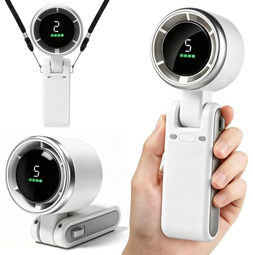 HOAMZ Handventilator, Tragbarer Mini Ventilator, Wiederaufladbar, Kleiner Taschenventilator Mit 5 Geschwindigkeitsstufen, 180° Faltbarer USB-Ventilator für Büro, Outdoor, Bis zu 12 Stunden Kühlung