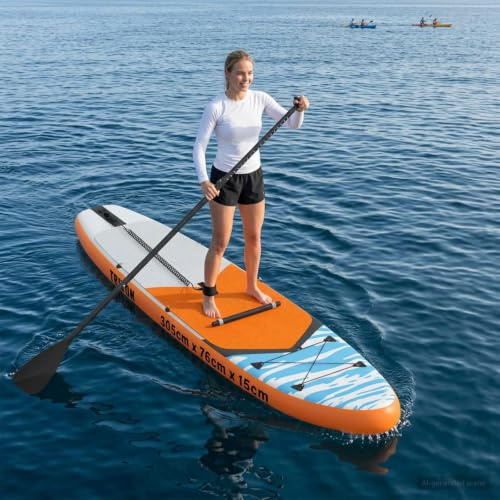 Ordellia Uppblåsbar SUP-bräda med säte 2-i-1 triton av PVC 305 x 76 x 15 cm blå, punkteringsbeständig, med pump, paddel, fläsk, lean och bärväska för hav, flod, strand, fritid