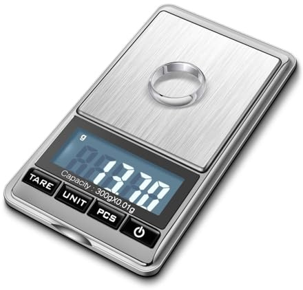 Flexzion Kleine digitale Schmuckwaage 0,01 g Genauigkeit �C tragbare Schmuckwaage in Gramm und Unzen, 300 g Kapazit?t �C Mikrowaage f��r Kr?uter, Gold, M��nzen mit Multi?Einheiten?Umrechnung