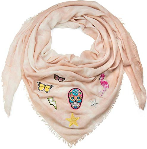 styleBREAKER XXL Vierecktuch in Vintage Batik Optik mit Patches, Totenkopf, Flamingo, Sterne, Schmetterlinge, Pailletten, Schal, Tuch, Damen 01016143, Farbe:Altrose