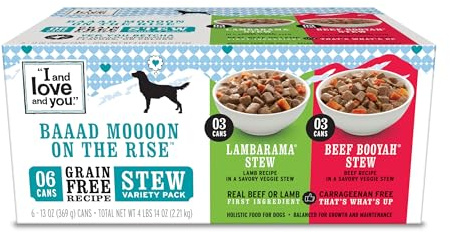 I and love and you Wet Dog Food - Baad Mooon On The Rise Variety Pack - Beef + Lamb, Grain Free, Filler Free 13oz can, 6pk