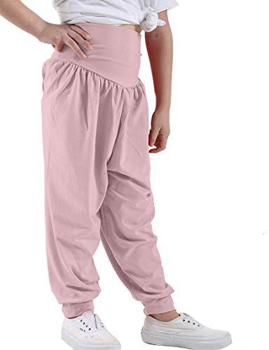 GW CLASSYOUTFIT Girls Kids Child Harem ALI Baba Yoga Baggy Pants Trouser Legging Dance Show Costume Boys Pants Unisex (13 Years, Baby Pink)