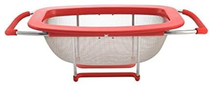 Farberware 5216427 Professional Stainless Steel Expandable Over-The-Sink Colander/Strainer, Red