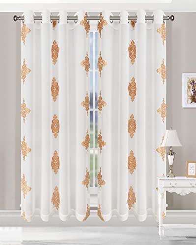 Superior Cormac Sheer Curtains, Window Accents for Family Room or Bedroom, Modern Eclectic Transitional Style, Decorative Geometric Trellis with Grommets, Curtain Set of 2 Panels, 52 W X 96 L, White