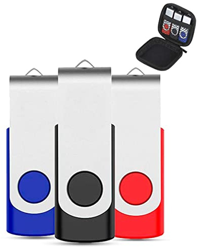 Lot de 3 Clé USB 16 Go EASTBULL USB 2.0 Flash Drive Carte Mémoire Stick Clef USB Pivotantes avec Sacoche à Fermeture Eclair