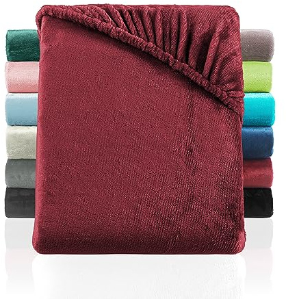 BaSaTex Plüsch Spannbettlaken, 120x200 cm, Bordeaux | Plüsch PREMIUM, SUPER SOFT flauschiges Winter Spannbetttuch, Wärmend und Kuschelig