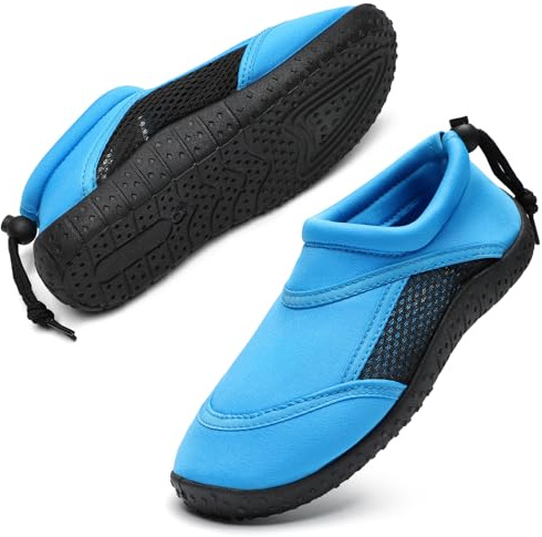 HKR Badeschuhe Kinder Wasserschuhe Jungen Schwimmschuhe Strandschuhe Aquaschuhe Kind Schwimmsocken Badesocken Mädchen Dusch rutschfest Slip Stop Aquasocken Kids Unisex Schwarz/Blau Größe 32 EU