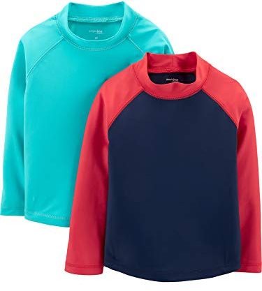 Simple Joys by Carter's Juego de 2 Camisetas de protección para niños, Azul/Rojo, 3-6 Meses