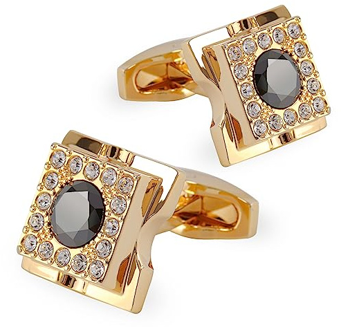 Sogee 18K Gold Plated Black Crystal Cufflinks for Men Square Elegant Mens Cuff Links for Business Wedding Party Unique Gift