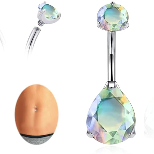 limerencia Piercing nombril Barbell, 14G Titanium Piercing nombril Hypoallergénique Médical Piercing nombril avec Teardrop Opal CZ pour femmes