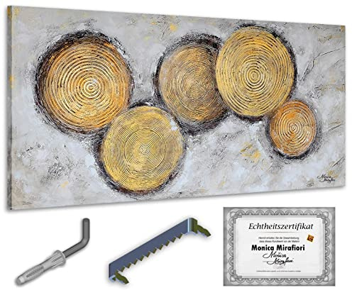 Monica Mirafiori I 100% HANDGEMALT I Gemälde Golden Ciecles 100x50cm | Gemälde Handgemalt | Acrylgemälde | Sehr Großes Acrylbild I Moderne Kunst I Kunstbilder
