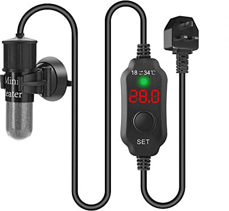 DONGKER Mini Aquarium Heater,20W Small Submersible Heater Proof Quartz Glass W/LED Digital Temperature Controller &Thermostat &Explosion-Proof for Under 5 L Marine Saltwater Freshwater