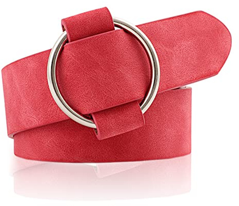 NiceYnn 3cm de Large Ceinture Femme en Faux Cuir sans Aiguille | pour Jeans Pantalon Robe Veste Réglable Couleur Uni Boucle Ronde