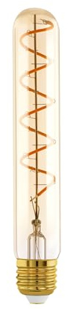 Eglo Bombilla LED E27 regulable, foco en espiral en forma de varilla, tubo led vintage ámbar en diseño retro, 4 vatios, 180 lúmenes, blanco cálido, 1600k, luz Edison T30, Ø 3 cm