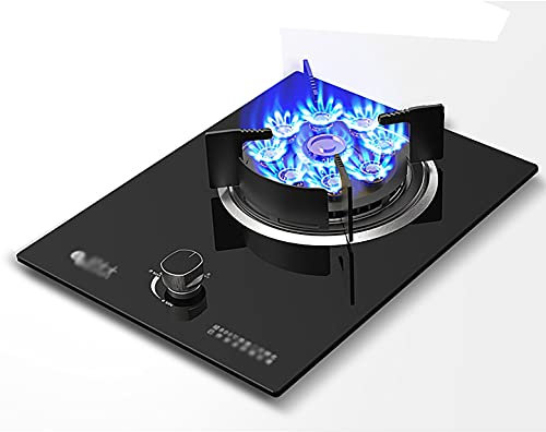 IBOWZ Encimera de Gas Encimera De Gas Incorporada 1 Quemadores Estufa De 32 Cm, Acero Inoxidable O Panel De Vidrio Negro (Fácil De Limpiar), Cocina con FFD Y Soportes De Sartén De Hierro Fundido [