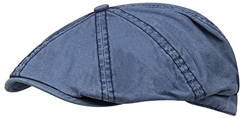 tcax Schiebermütze Herren Cotton Denim Gatsby Cap Ivy Newsboy Cap Herren Baskenmütze Einfarbige Damen Baskenmütze Literarische Herren Forward Peaked Cap,Blau,55-60Cm
