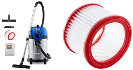 Nilfisk Multi II 30 T INOX VSC Nass-/Trockensauger, 30 Liter Fassungsvermögen, 1400 W Eingangsleistung, 230 V (blau) & Filter Kit (Staubsauger-Filter) 107417194