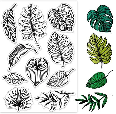 GLOBLELAND Tropische Blätter, Transparente Stempel Für DIY Scrapbooking, Monstera-Blätter-Hintergrund, Transparente Silikon-Stempelsiegel Für Karten, Fotoalbum, Tagebuch, Heimdekoration