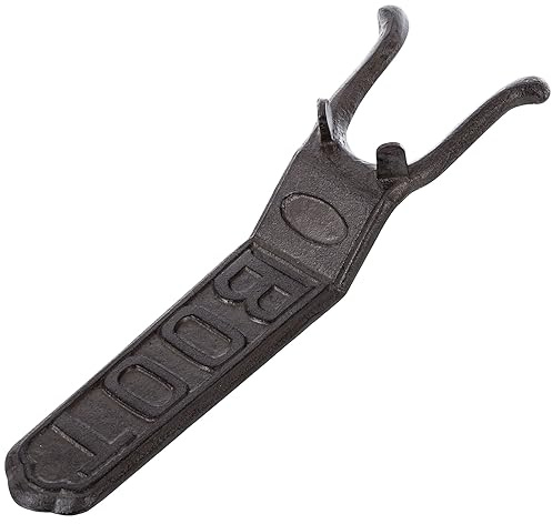 MyGift Boot Remover for Cowboy Boots, Heavy Duty Cast Iron Boot Jack, Rustic Vintage Metal Shoe Puller Hook Helper Tool for Taking Off Boots, Embossed Boot Label