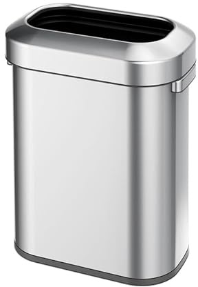 PROREGAL Stilvoller ovaler offener Abfallsammler aus gebürstetem Edelstahl | 60 Liter, HxBxT 65x46,2x28,8cm | Silber
