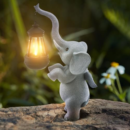 IOKUKI Statues solaires de jardin - Décoration d'extérieur - Statue d'ange éléphant - Statues d'extérieur en résine - Décoration de jardin pour extérieur, terrasse, femme, maman, cadeaux (éléphant