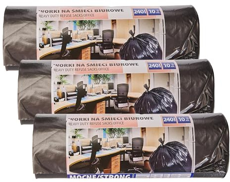 Office Products 22021252-05 - Bolsas de basura (240 L, 10 unidades, LDPE), color negro (Paquete de 3)