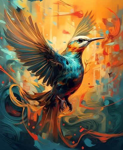 adrium Acryl-Bild 90 x 110 cm: Buntes Ölgemäldebild eines Vogels mit buntem Hintergrund. Abstrakte Pinselstriche. Generative KI. (207297379)