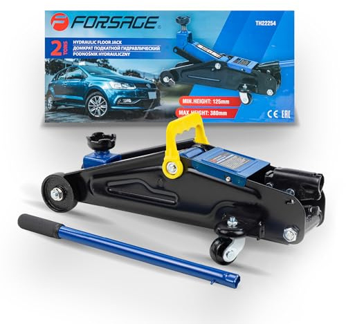 FORSAGE Hydraulischer Rangierwagenheber, 2T Tragkraft, 125-380mm Hub, Sicherheitsventil, Mobil & Kompakt, Ideal für Werkstatt & Garage