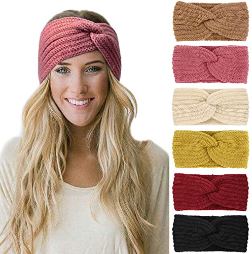 DRESHOW 6 Stück Winter Stirnband Damen Strick Ohrenwärmer Stirnbänder Mädchen Gestrickt Stirnband Kopfband Haarband Headwrap Frauen Haarbänder