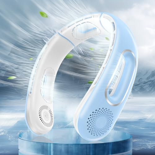 Dnenellr Nackenventilator, Hals Ventilator Wiederaufladbar 5200 mAh, Tragbarer Bladeless Ventilator mit 4-Speed Persönlicher Ventilator, 360°Cooling Luftstrom Hängender Nacken Fan für Männer Frauen