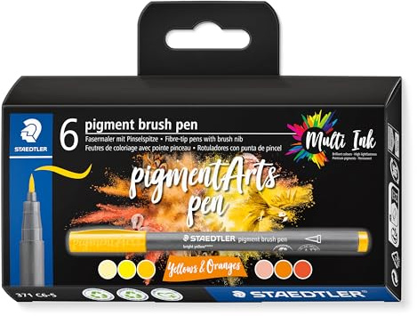 STAEDTLER Pigment Brush Pen 371 – 6er Set, sortierte Farben | Pinselspitze, Pigmenttinte, wasserfest & lichtbeständig – Art.-Nr. 371 C6-5