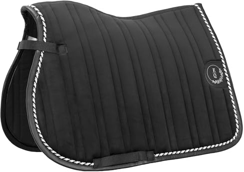 EQUESTRIAN QUEEN Atmungsaktiv Sattelunterlage Pferd - ergonomische Schabracke mit Mesh-Ventilation, kontrastierendem Kordelrand & Premium-Look (Schwarz, Vielseitigkeit)