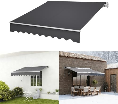 ACXIN Store banne en aluminium, protection solaire, à bras articulés, gris foncé, utilisation facile à manivelle (2,5 m x 2 m)