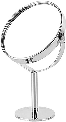 Specchio da tavolo cromato girevole su due lati con ingrandimento 2x, specchio da trucco Vanity