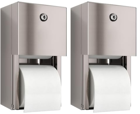 Commercial Toilet Paper Dispenser (2-Pack), 2 Roll Stainless Steel Toilet Paper Holder. Wall Mount, Locking Tissue Dispensers for Bathroom/Restroom