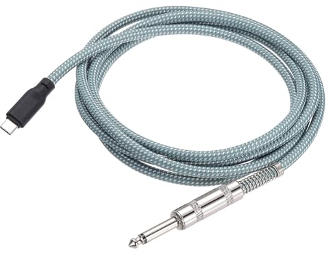 QUARKZMAN Elektrische Gitarre Aufnahme Kabel Adapter 6.6ft Vergoldet Grün | 6.35mm, auf USB C, 1/4 Ts Mono, Verbindung mit Telefon Tablet Laptop, Aufnahme Kabel