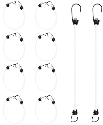 PDETVEO Mini-Spanngurte mit Haken, 20,3 cm, Weiß, elastisch, strapazierfähig, Outdoor-Plane, 10 Stück