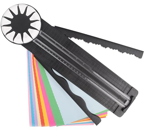 Papierschneider 12 in 1 Schneidemaschine mit Messungen,Multifunktionaler Rotation Papier Schneidegerät Scrapbooking Werkzeug,Tragbarer Schneidemaschine Papier mit Wellenlinien Zum Basteln (Schwarz)