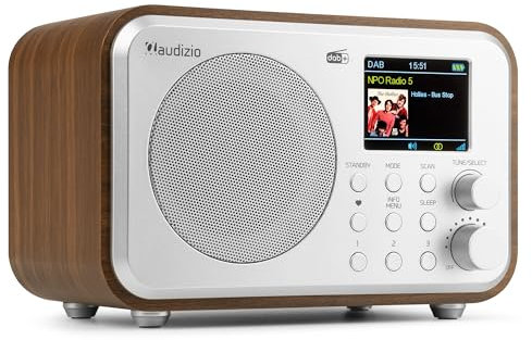 Audizio Milan DAB Radio con Bluetooth, batteria da 10 ore, radio da 2000 mAh, radiosveglia con sleeptimer, linea out, FM, ricerca auto, 40 posizioni, radio digitale mobile DAB Plus, radio da cucina,