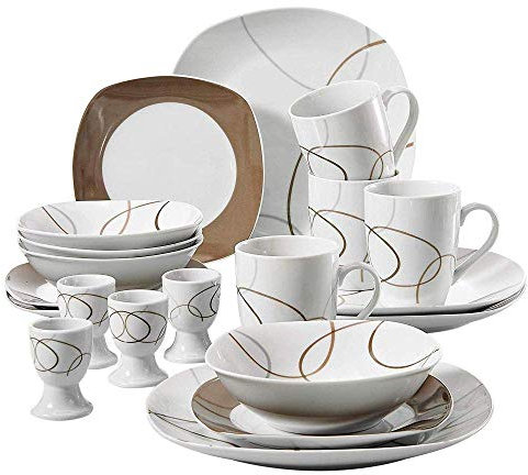 ABNNHK Plato de Cena de cerámica Platos de Cena Juego de vajilla Combinado de 20 Piezas de Porcelana para Cocina Juego de vajilla con 4 * huevera Taza Plato de Postre Plato de tazón, vaji