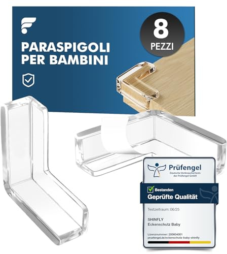 shinfly Paraspigoli per Bambini, 8 Pezzi Paraspigoli Angolari in Gomma, L Forma Trasparenti para Spigoli Bimbi Con forte Adesivo per Tavolo Mobili Corner Kit Sicurezza Casa