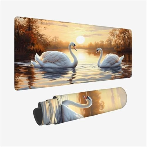 Alfombrilla Ratón XXL 1600x800mm,Alfombrilla Escritorio Blanco Mouse Pad,Alfombrilla Raton Cisne Alfombrilla Gaming Antideslizante Impermeable,Tapete Escritorio con Bordes Cosidos,Accesorios PC Q1-268